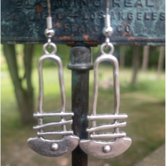 New Native Tribal Handmade Sterling Silver Antique Style Geo Dangle Earrings - Picture 7 of 16